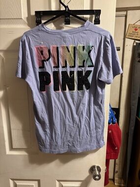 PINK Victoria's Secret Lavender Tee with Rainbow Block Logo